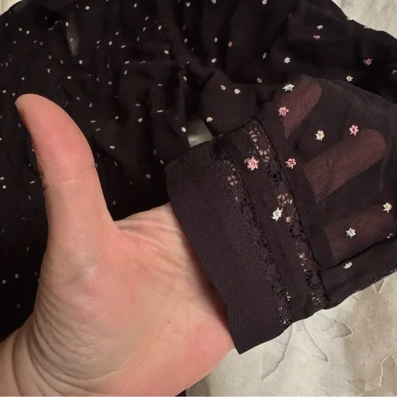 ALLSaints Sheer STAR Embroidered CHIFFON-CREPE Mini DRESS in BLACK Large - Picture 8 of 13